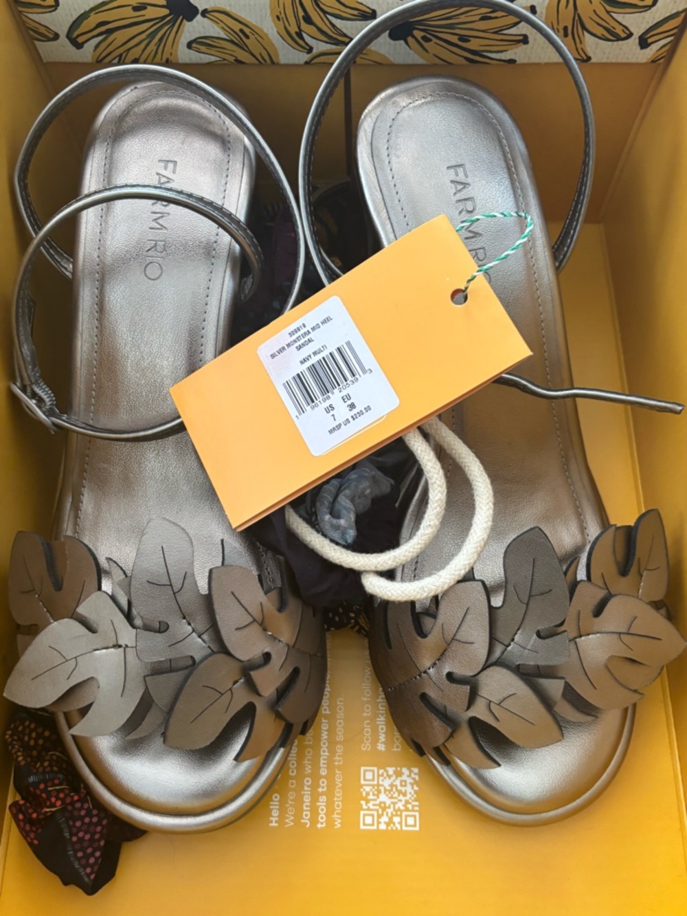 NWT FARM RIO Monstera Metallic Ankle Strap Sandal - Picture 11 of 12